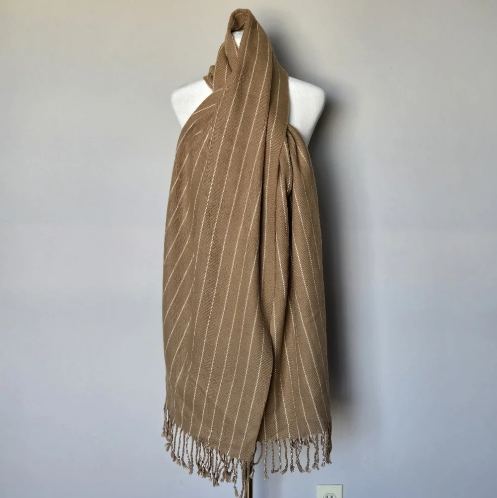 Abercrombie & Fitch Tan Super Soft Striped Boho Fringe Cozy Scarf Wrap